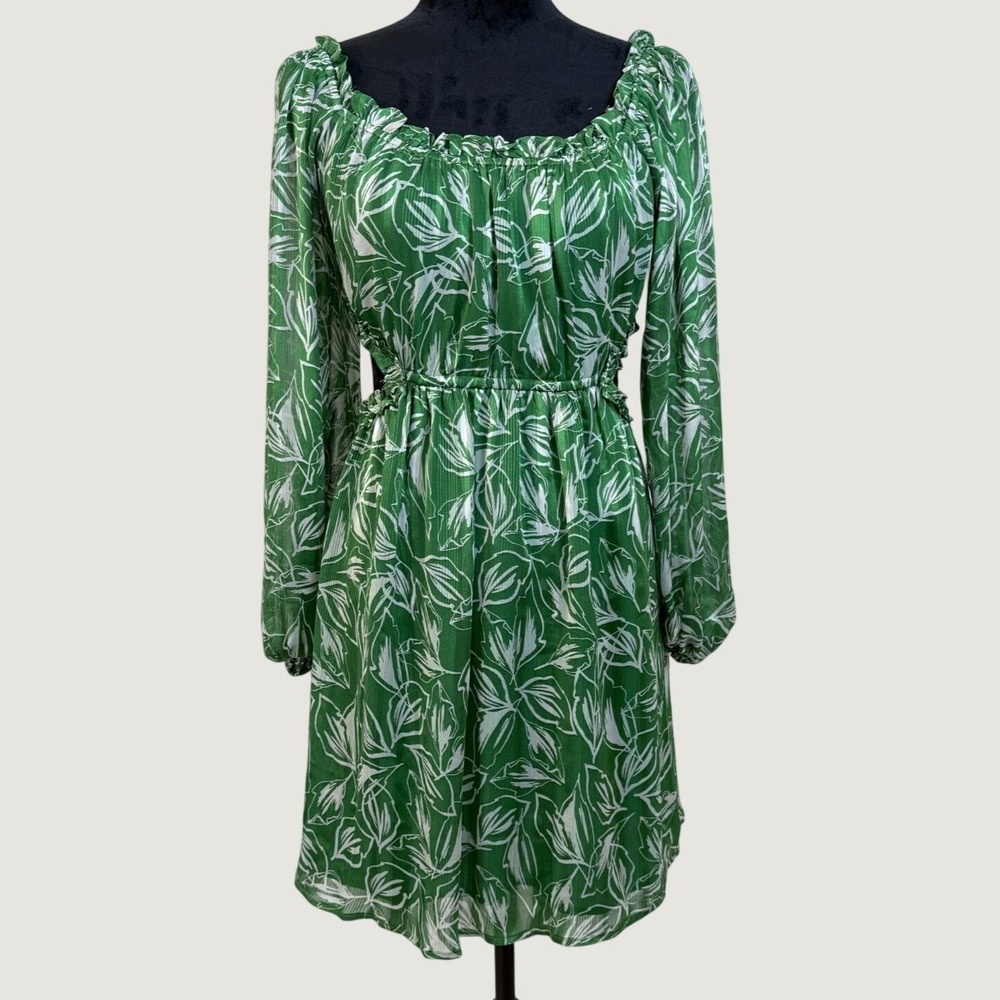 ASTR‎ The Label Green Leaf Print Mini Dress XS Side Cut Outs Vacation Brunch